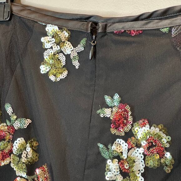NWOT Worthington Black Multicolor Floral Sequin Semi Sheer Midi Skirt Womens 8 - Picture 7 of 10